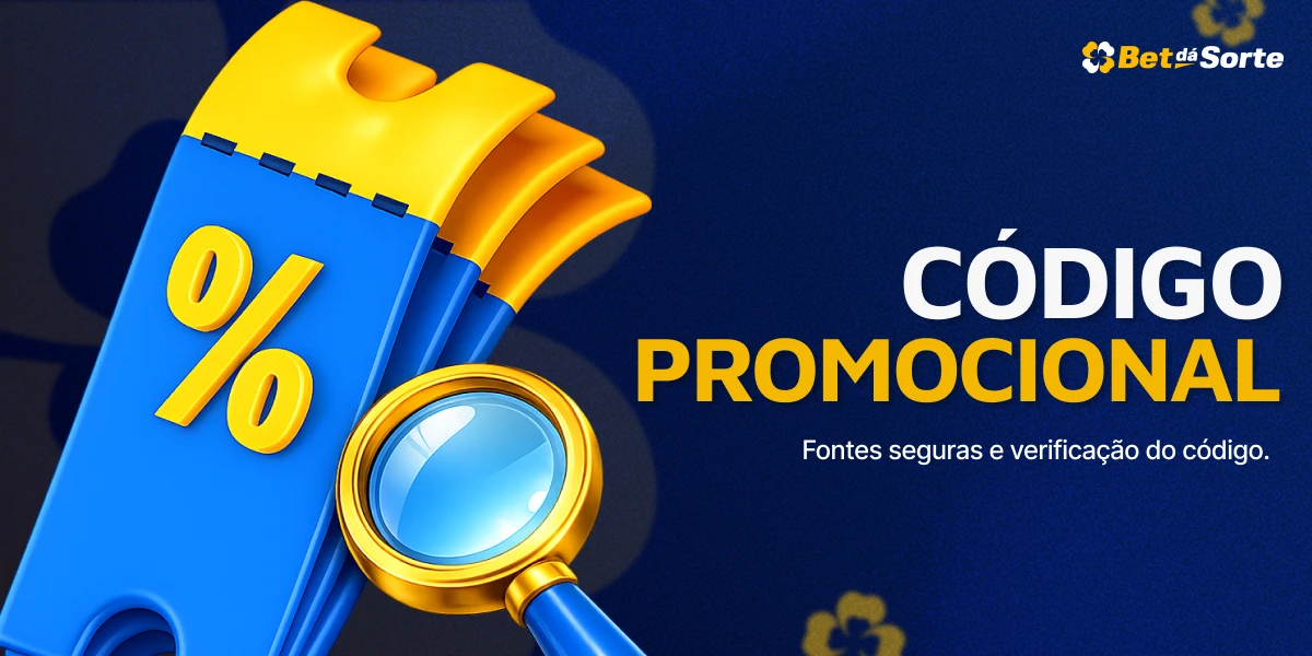 Banner BetDaSorte com ícone de porcentagem e lupa, texto CÓDIGO PROMOCIONAL