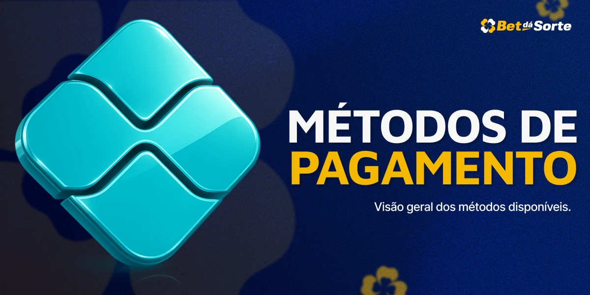 PIX Ícone azul em destaque sobre fundo escuro com texto MÉTODOS DE PAGAMENTO BetDaSorte