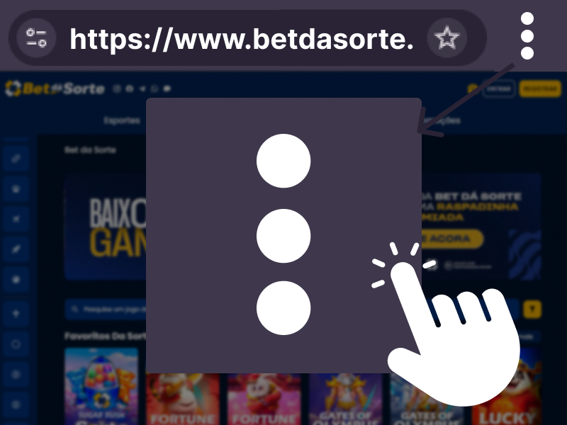 Menu do navegador mobile com ícone de três pontos