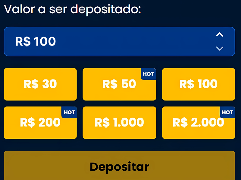 Botões de valores rápidos para depósito no BetDaSorte