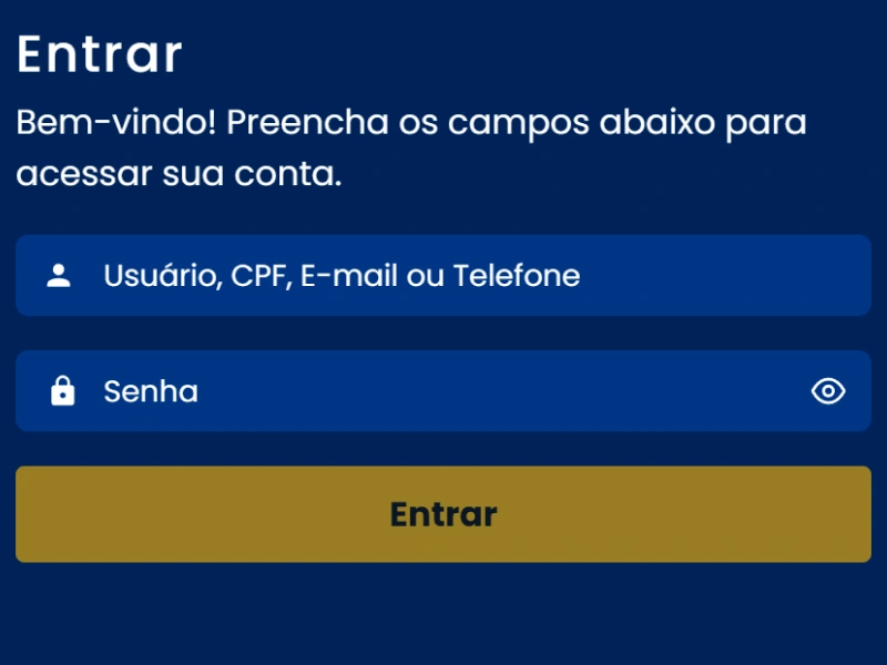 ormulário de login BetDaSorte com campos de acesso