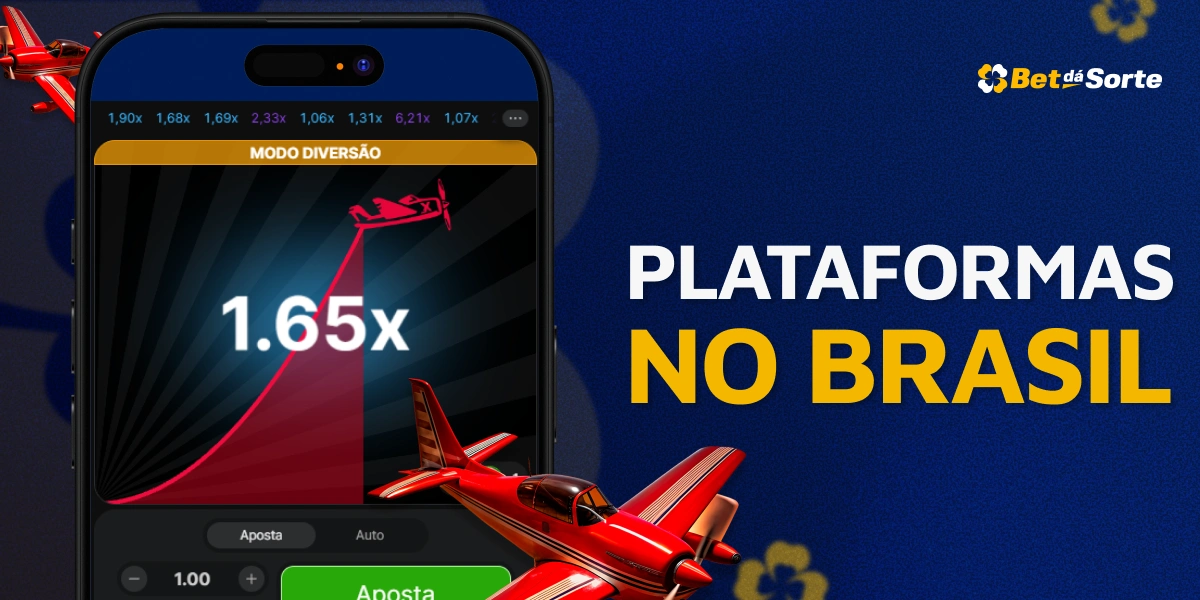 Smartphone com jogo Aviator e texto Plataformas no Brasil BetDaSorte