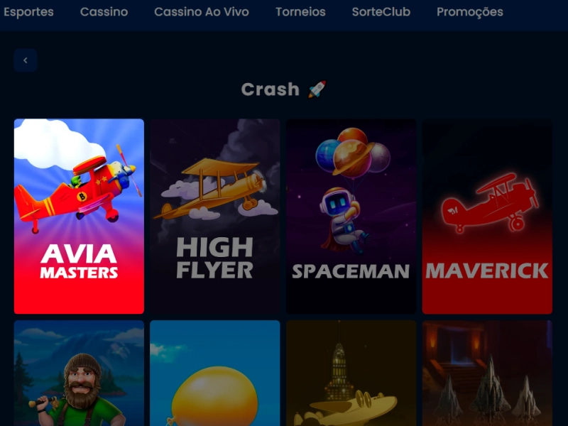 Seção Crash da BetDaSorte com jogos Aviator e outros títulos populares